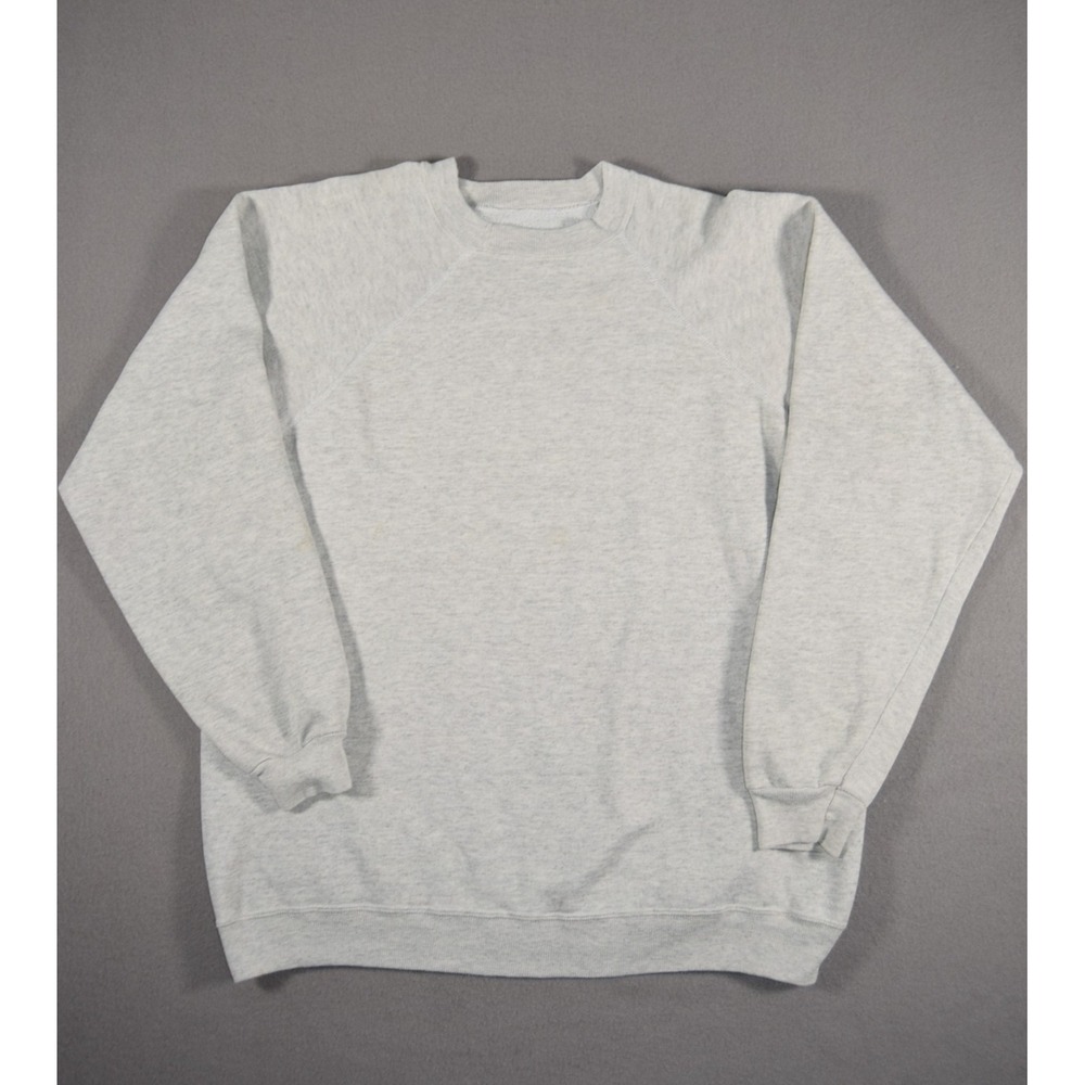Vintage 80s Sweatshirt Mens Large Grey Blank Raglan Crewneck Pullover Sportswear